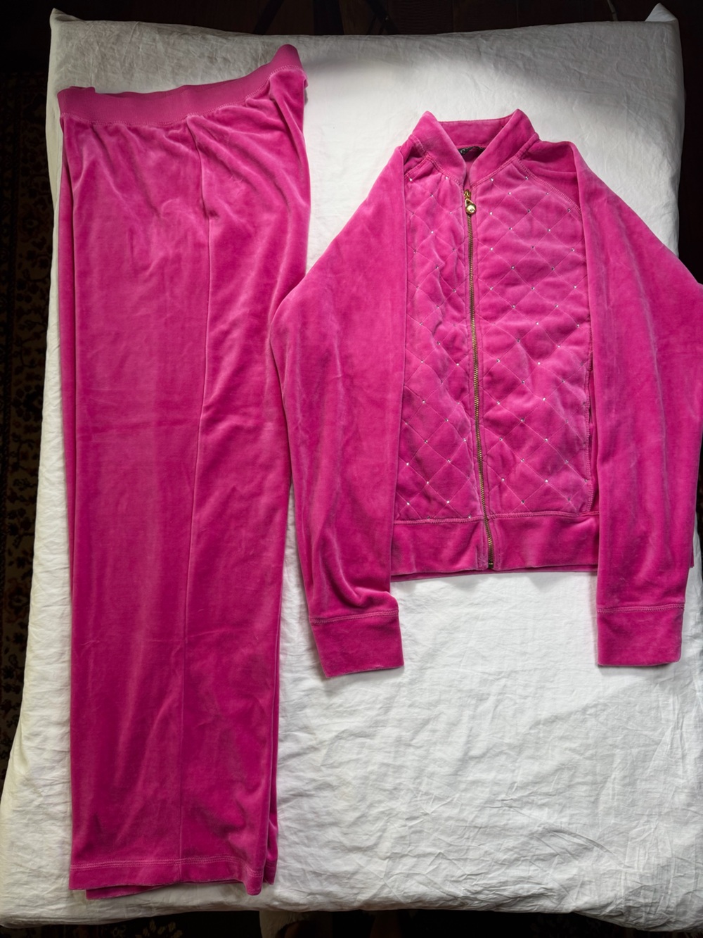 Mureli Hot Pink Velour Quilted Zip-Front Jumpsuit Set